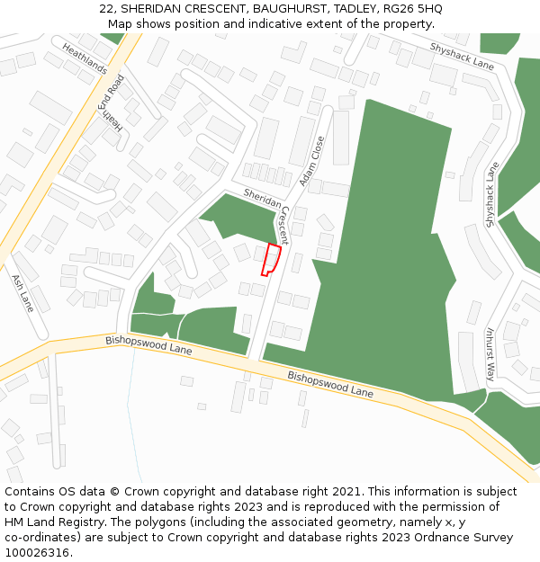 22, SHERIDAN CRESCENT, BAUGHURST, TADLEY, RG26 5HQ: Location map and indicative extent of plot