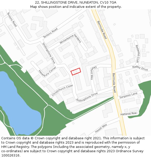 22, SHILLINGSTONE DRIVE, NUNEATON, CV10 7GA: Location map and indicative extent of plot