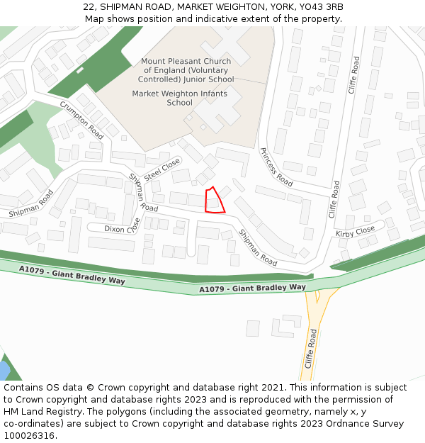 22, SHIPMAN ROAD, MARKET WEIGHTON, YORK, YO43 3RB: Location map and indicative extent of plot