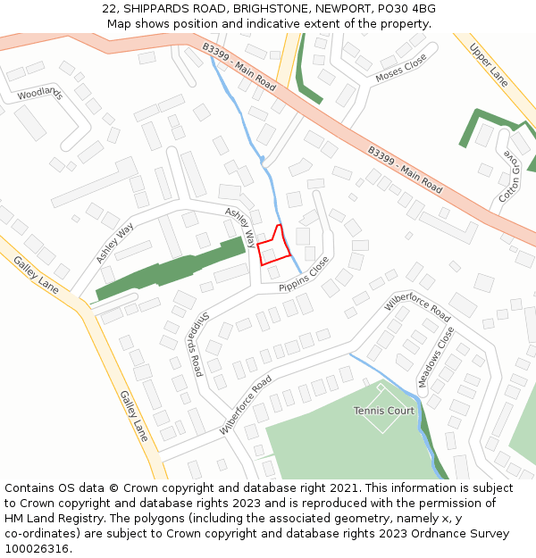 22, SHIPPARDS ROAD, BRIGHSTONE, NEWPORT, PO30 4BG: Location map and indicative extent of plot