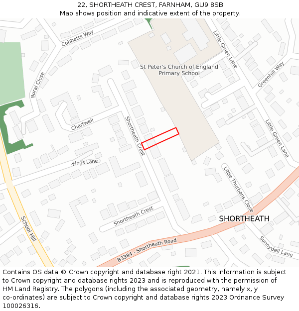 22, SHORTHEATH CREST, FARNHAM, GU9 8SB: Location map and indicative extent of plot