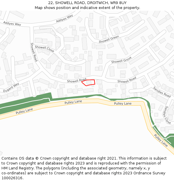 22, SHOWELL ROAD, DROITWICH, WR9 8UY: Location map and indicative extent of plot