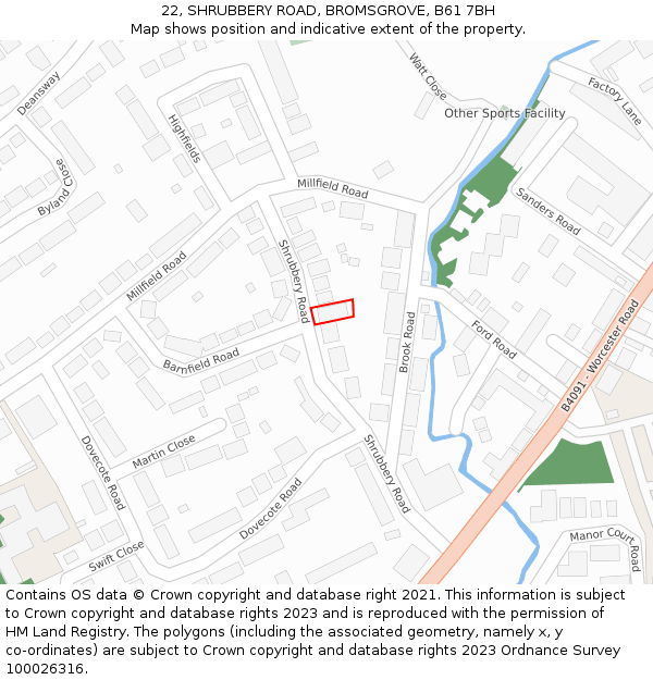 22, SHRUBBERY ROAD, BROMSGROVE, B61 7BH: Location map and indicative extent of plot