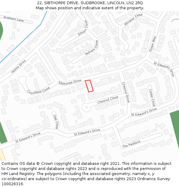 22, SIBTHORPE DRIVE, SUDBROOKE, LINCOLN, LN2 2RQ: Location map and indicative extent of plot