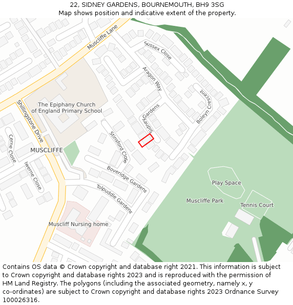 22, SIDNEY GARDENS, BOURNEMOUTH, BH9 3SG: Location map and indicative extent of plot