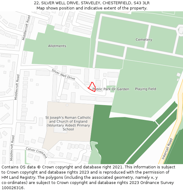 22, SILVER WELL DRIVE, STAVELEY, CHESTERFIELD, S43 3LR: Location map and indicative extent of plot