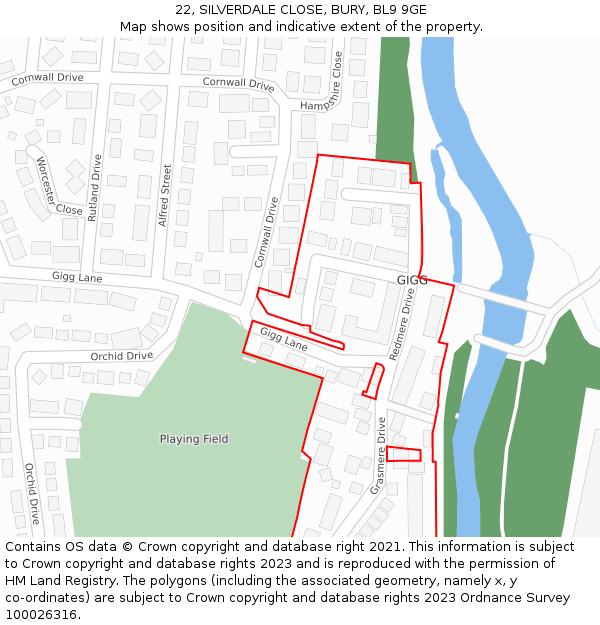 22, SILVERDALE CLOSE, BURY, BL9 9GE: Location map and indicative extent of plot