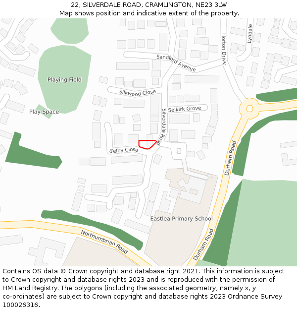 22, SILVERDALE ROAD, CRAMLINGTON, NE23 3LW: Location map and indicative extent of plot