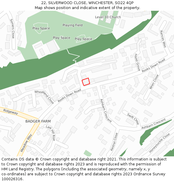 22, SILVERWOOD CLOSE, WINCHESTER, SO22 4QP: Location map and indicative extent of plot