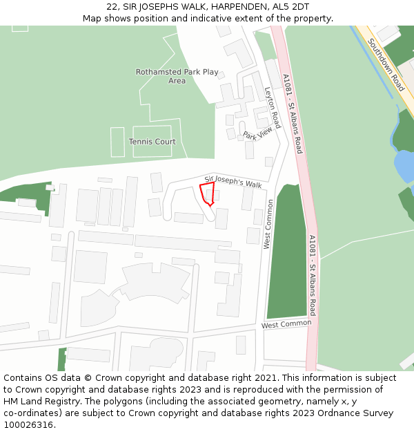 22, SIR JOSEPHS WALK, HARPENDEN, AL5 2DT: Location map and indicative extent of plot