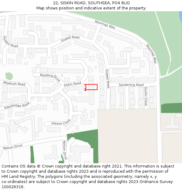 22, SISKIN ROAD, SOUTHSEA, PO4 8UG: Location map and indicative extent of plot