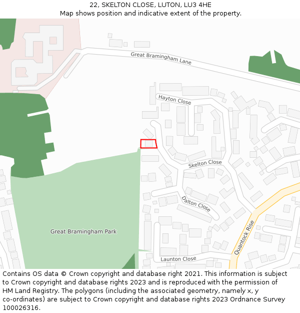 22, SKELTON CLOSE, LUTON, LU3 4HE: Location map and indicative extent of plot