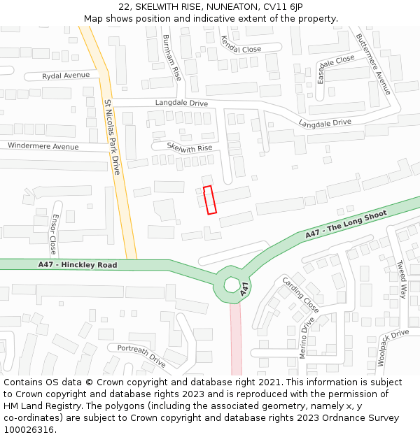 22, SKELWITH RISE, NUNEATON, CV11 6JP: Location map and indicative extent of plot