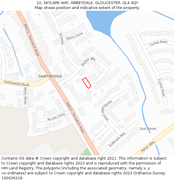 22, SKYLARK WAY, ABBEYDALE, GLOUCESTER, GL4 4QY: Location map and indicative extent of plot