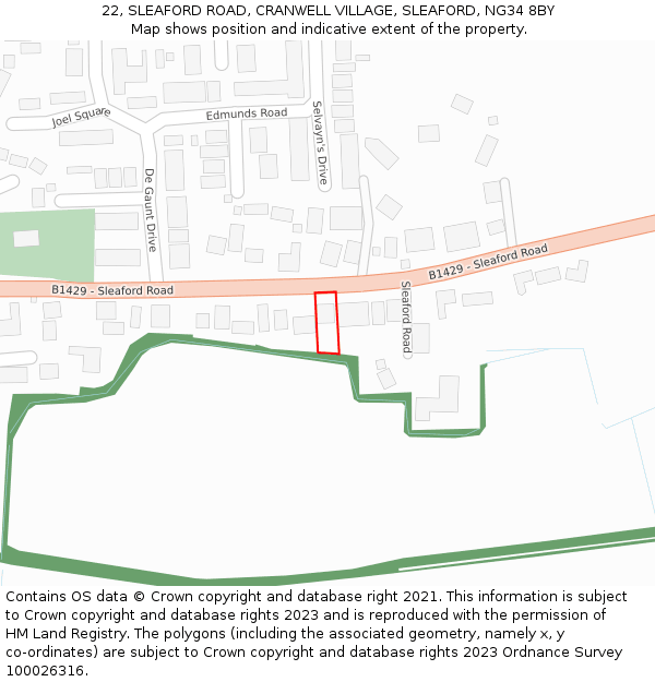 22, SLEAFORD ROAD, CRANWELL VILLAGE, SLEAFORD, NG34 8BY: Location map and indicative extent of plot