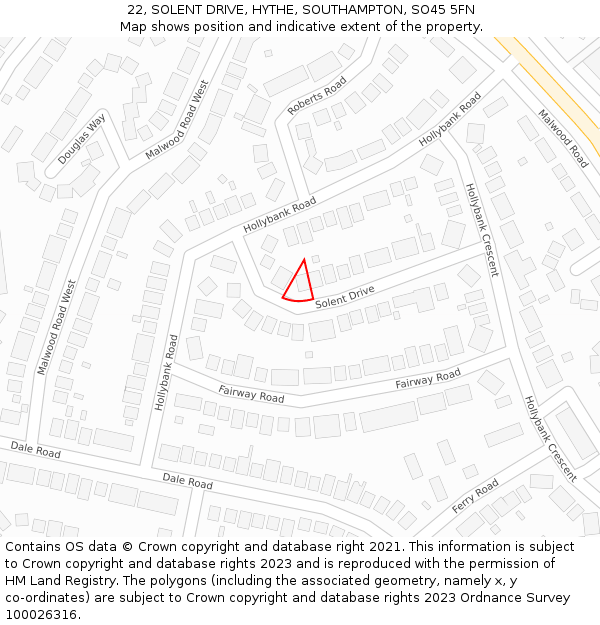 22, SOLENT DRIVE, HYTHE, SOUTHAMPTON, SO45 5FN: Location map and indicative extent of plot