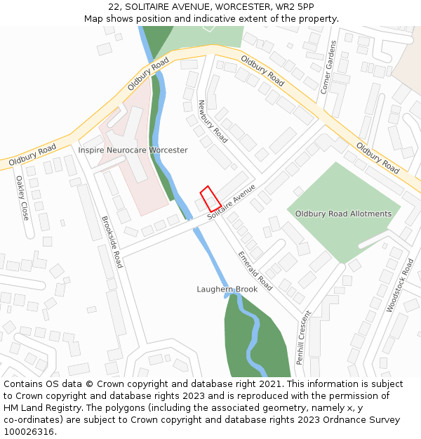 22, SOLITAIRE AVENUE, WORCESTER, WR2 5PP: Location map and indicative extent of plot