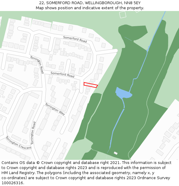 22, SOMERFORD ROAD, WELLINGBOROUGH, NN8 5EY: Location map and indicative extent of plot