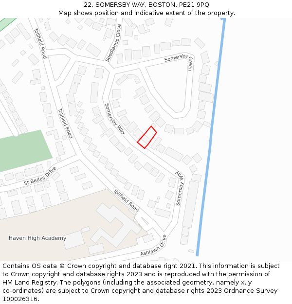 22, SOMERSBY WAY, BOSTON, PE21 9PQ: Location map and indicative extent of plot