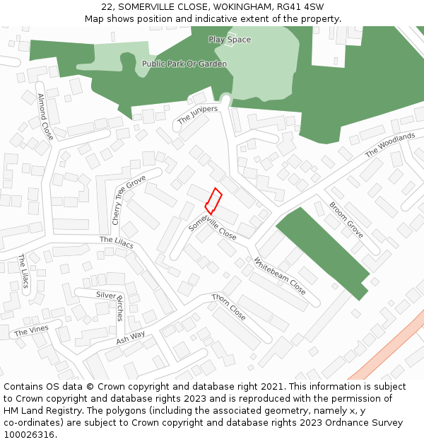 22, SOMERVILLE CLOSE, WOKINGHAM, RG41 4SW: Location map and indicative extent of plot