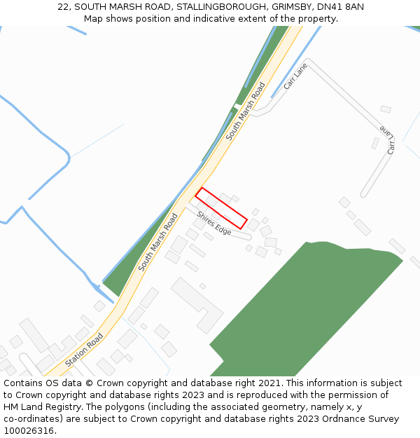 22, SOUTH MARSH ROAD, STALLINGBOROUGH, GRIMSBY, DN41 8AN: Location map and indicative extent of plot