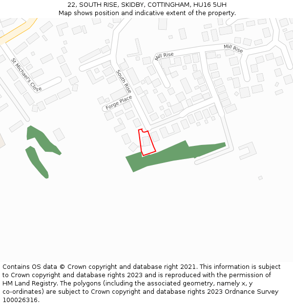 22, SOUTH RISE, SKIDBY, COTTINGHAM, HU16 5UH: Location map and indicative extent of plot