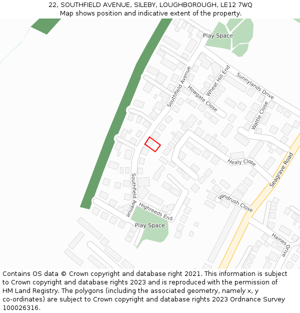 22, SOUTHFIELD AVENUE, SILEBY, LOUGHBOROUGH, LE12 7WQ: Location map and indicative extent of plot