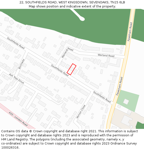 22, SOUTHFIELDS ROAD, WEST KINGSDOWN, SEVENOAKS, TN15 6LB: Location map and indicative extent of plot
