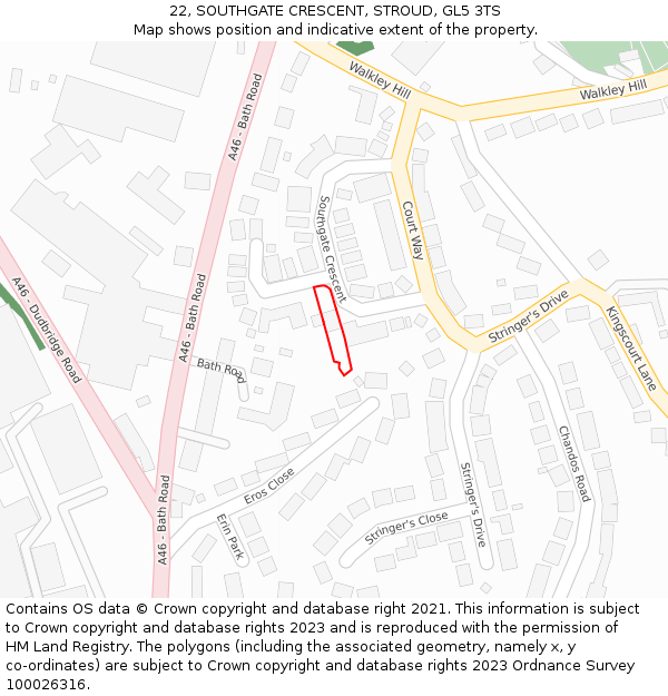 22, SOUTHGATE CRESCENT, STROUD, GL5 3TS: Location map and indicative extent of plot