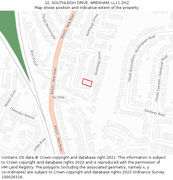 22, SOUTHLEIGH DRIVE, WREXHAM, LL11 2HZ: Location map and indicative extent of plot