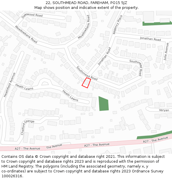 22, SOUTHMEAD ROAD, FAREHAM, PO15 5JZ: Location map and indicative extent of plot