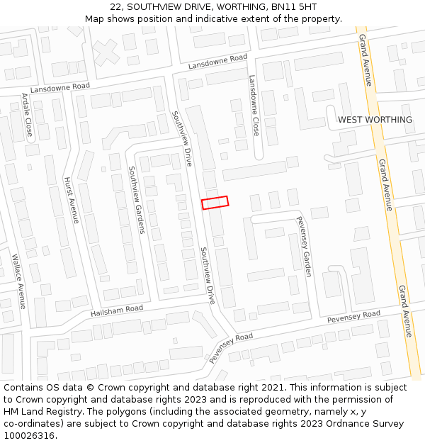 22, SOUTHVIEW DRIVE, WORTHING, BN11 5HT: Location map and indicative extent of plot