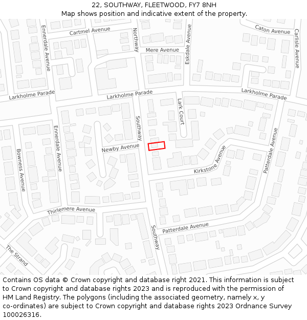 22, SOUTHWAY, FLEETWOOD, FY7 8NH: Location map and indicative extent of plot