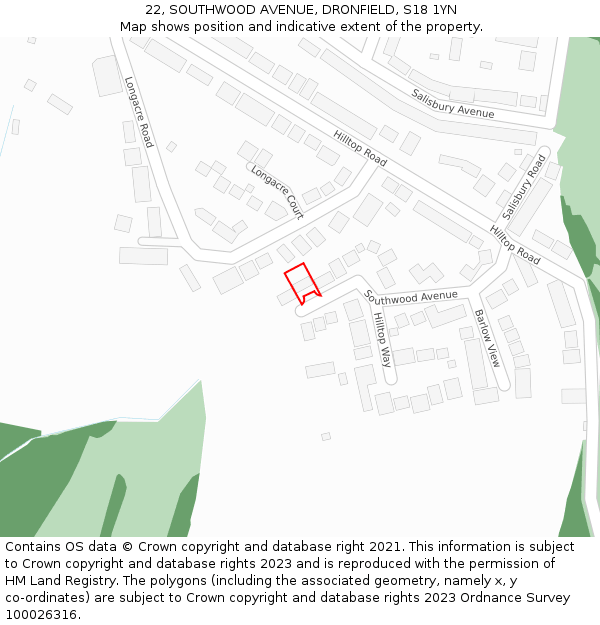 22, SOUTHWOOD AVENUE, DRONFIELD, S18 1YN: Location map and indicative extent of plot