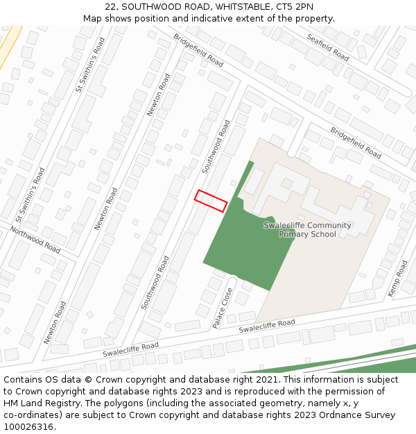 22, SOUTHWOOD ROAD, WHITSTABLE, CT5 2PN: Location map and indicative extent of plot