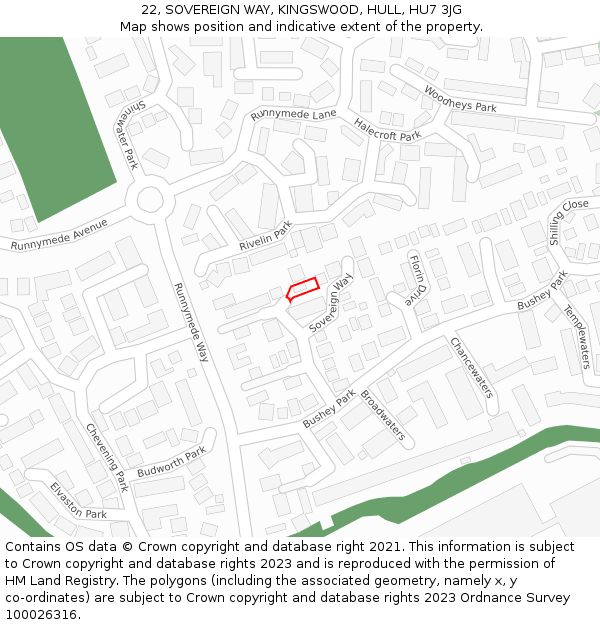 22, SOVEREIGN WAY, KINGSWOOD, HULL, HU7 3JG: Location map and indicative extent of plot