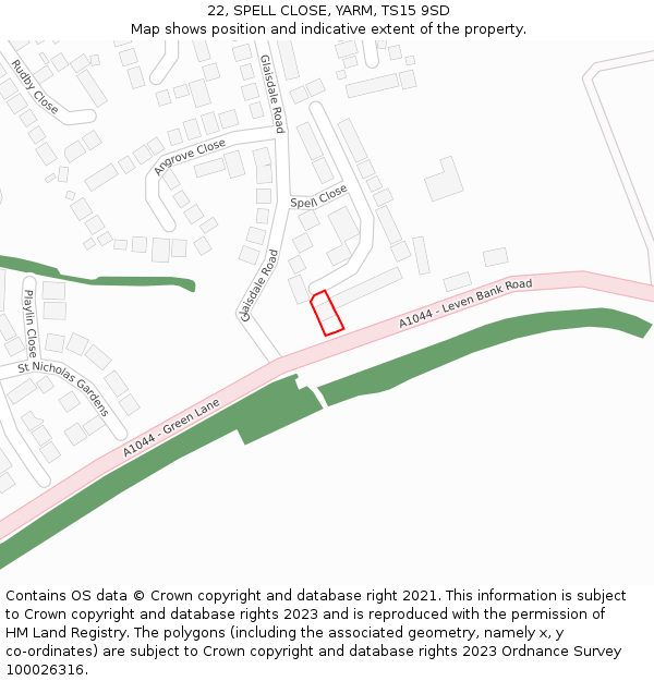22, SPELL CLOSE, YARM, TS15 9SD: Location map and indicative extent of plot