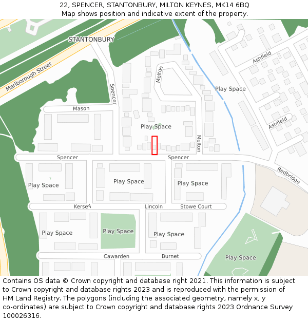 22, SPENCER, STANTONBURY, MILTON KEYNES, MK14 6BQ: Location map and indicative extent of plot