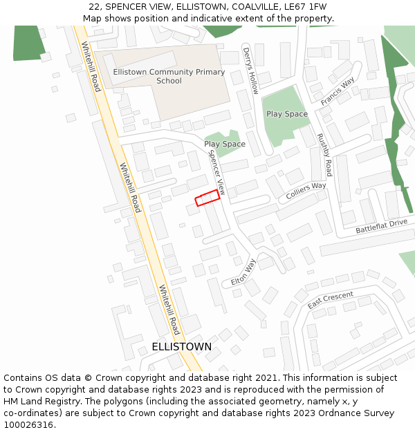 22, SPENCER VIEW, ELLISTOWN, COALVILLE, LE67 1FW: Location map and indicative extent of plot
