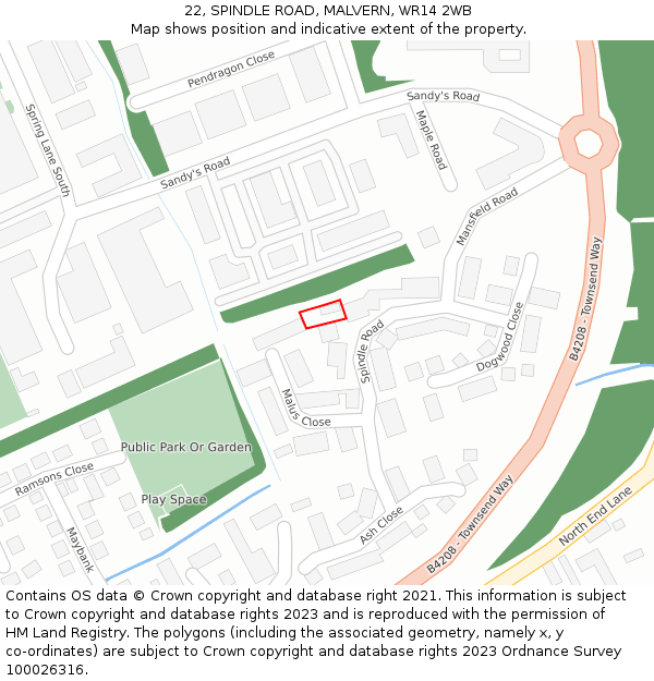 22, SPINDLE ROAD, MALVERN, WR14 2WB: Location map and indicative extent of plot