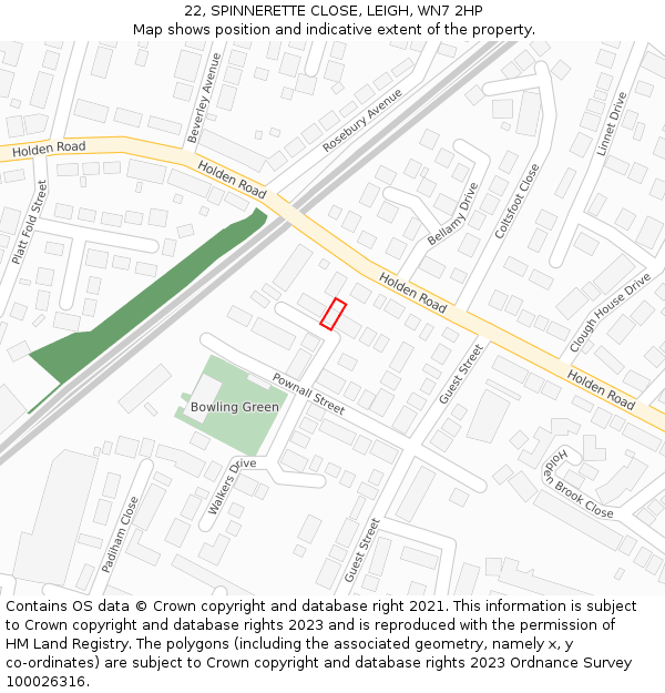 22, SPINNERETTE CLOSE, LEIGH, WN7 2HP: Location map and indicative extent of plot