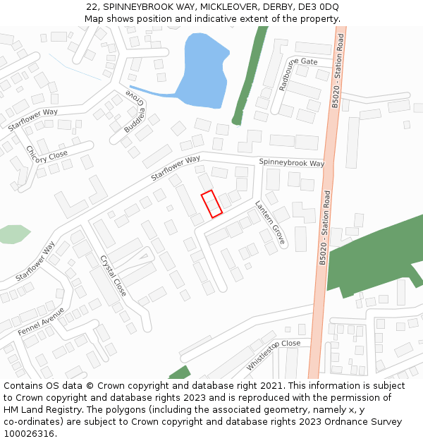 22, SPINNEYBROOK WAY, MICKLEOVER, DERBY, DE3 0DQ: Location map and indicative extent of plot