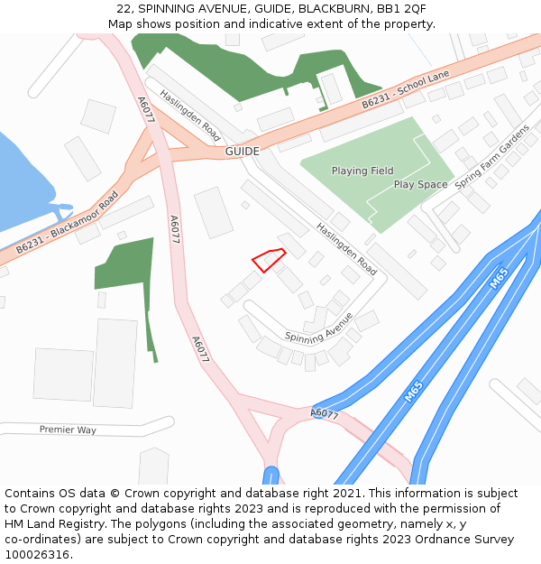 22, SPINNING AVENUE, GUIDE, BLACKBURN, BB1 2QF: Location map and indicative extent of plot