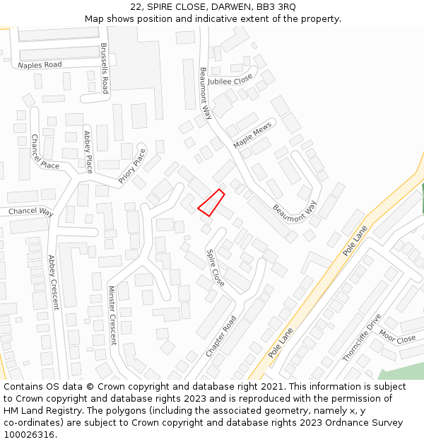 22, SPIRE CLOSE, DARWEN, BB3 3RQ: Location map and indicative extent of plot