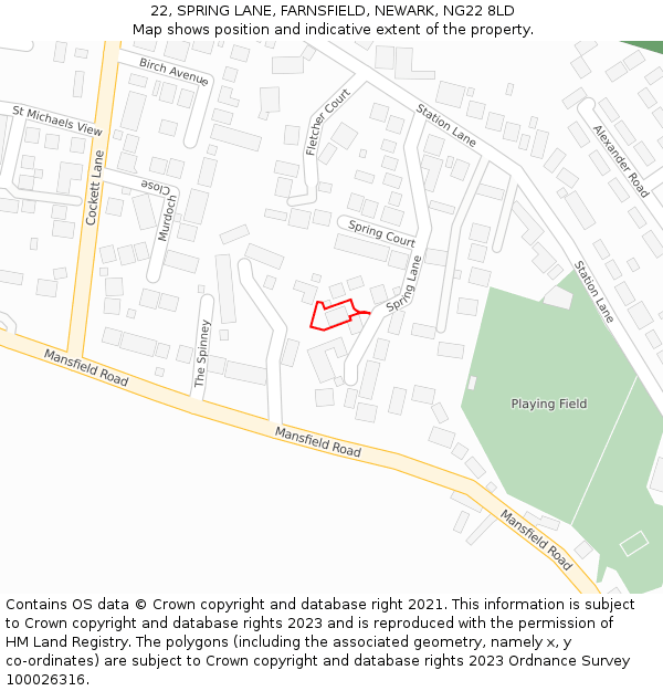 22, SPRING LANE, FARNSFIELD, NEWARK, NG22 8LD: Location map and indicative extent of plot