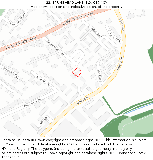 22, SPRINGHEAD LANE, ELY, CB7 4QY: Location map and indicative extent of plot