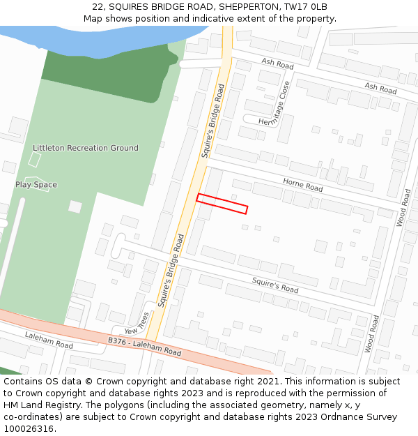 22, SQUIRES BRIDGE ROAD, SHEPPERTON, TW17 0LB: Location map and indicative extent of plot