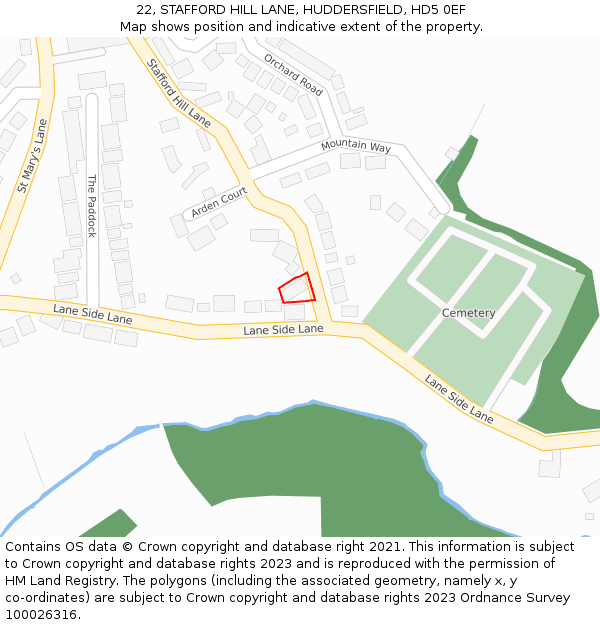 22, STAFFORD HILL LANE, HUDDERSFIELD, HD5 0EF: Location map and indicative extent of plot