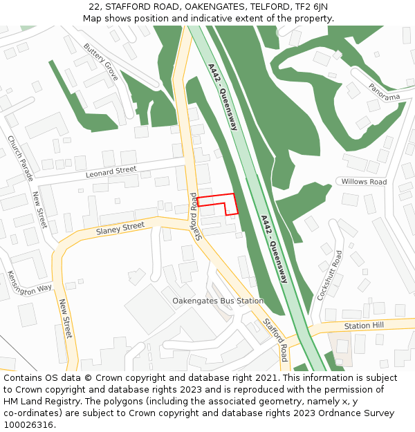 22, STAFFORD ROAD, OAKENGATES, TELFORD, TF2 6JN: Location map and indicative extent of plot