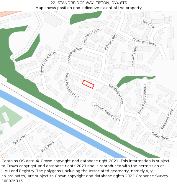 22, STANDBRIDGE WAY, TIPTON, DY4 8TS: Location map and indicative extent of plot